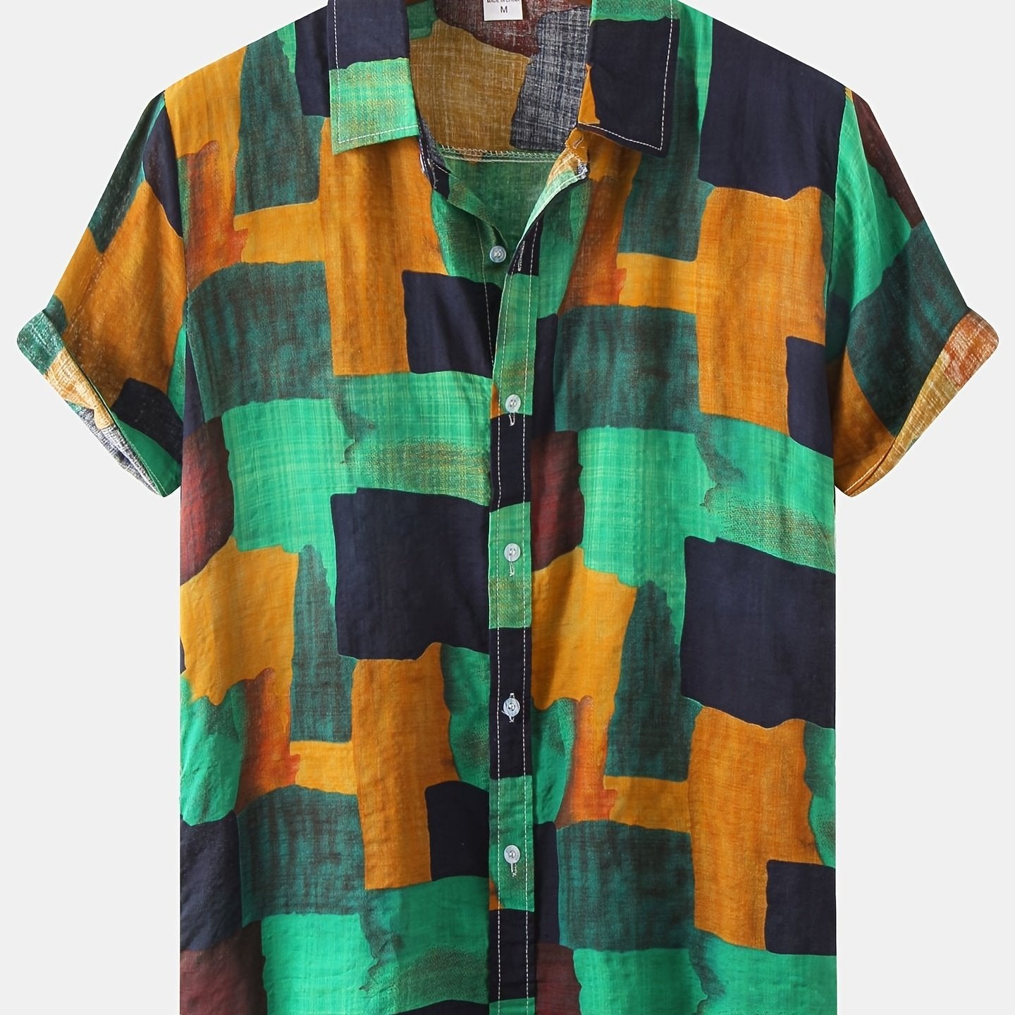 Summer Essential Cotton Blend Lapel Floral Shirt for Men - Regular Fit, Button Front, Non-Stretch Fabric, Hand Washable - Perfect for Casual All-Season Wear