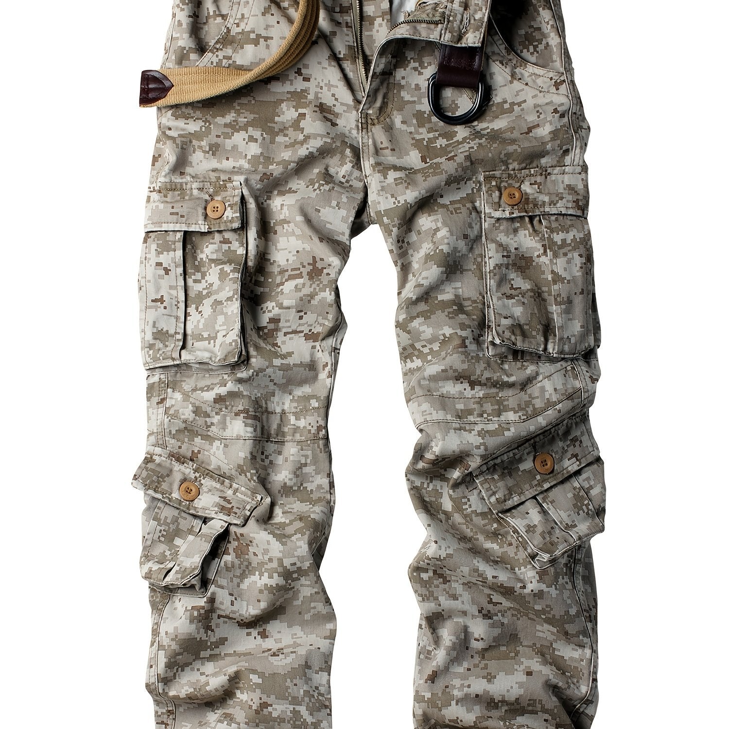 Full Length Spring Cotton Men's Cargo Pants Safari Style Camo Casual Work Pants for Outdoors Hiking Fishing Angling Streetwear