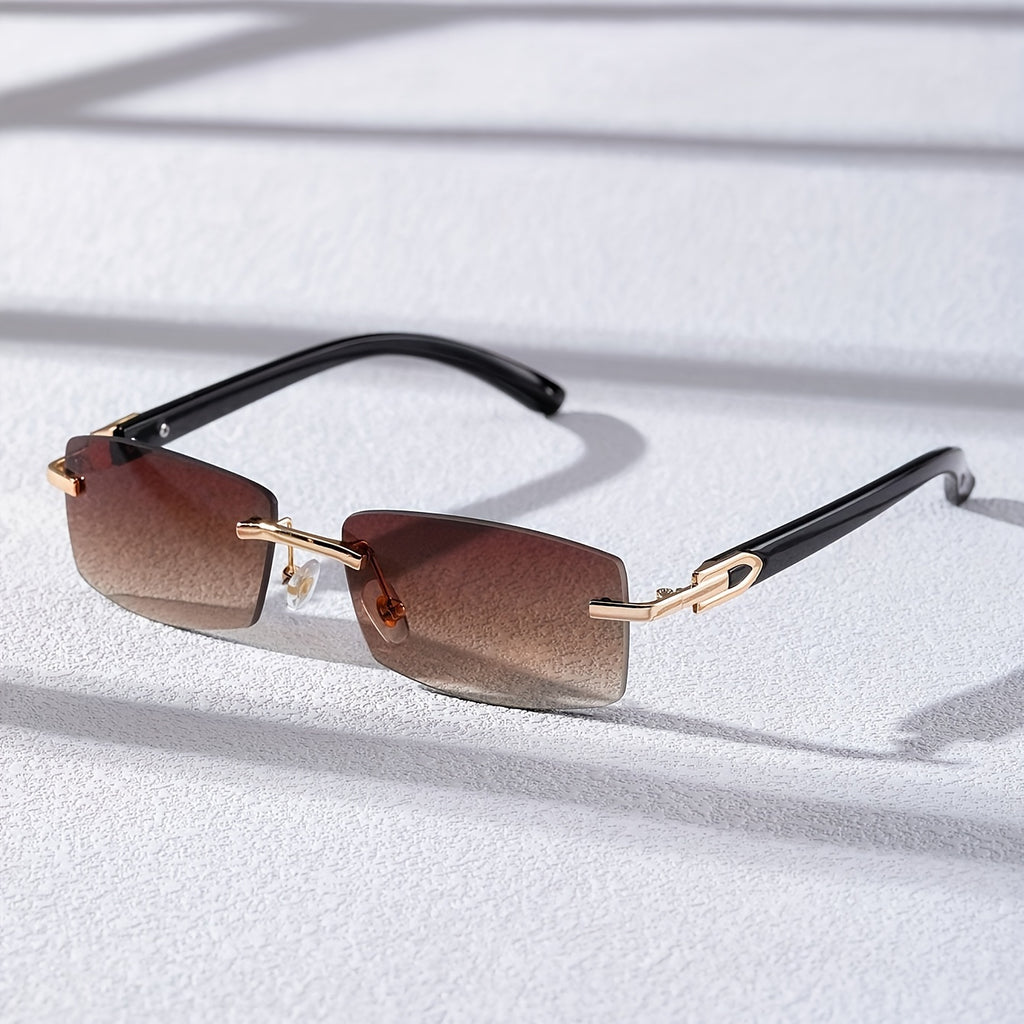 Trendy Gradient Rectangular Sun Shades Glasses - Fashion Accessories for Women and Men - Stylish Beach Vacation Travel Eyewear with Rimless Design for Summer