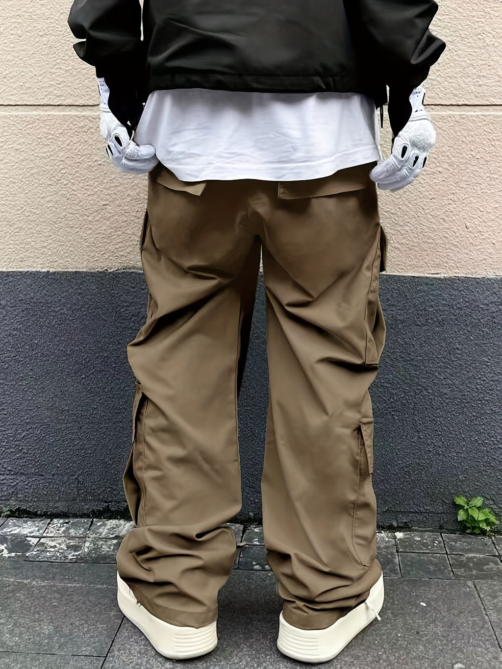 Solid Multi Flap Pockets Men's Straight Leg Cargo Pants, Loose Casual Outdoor Pants, Men's Work Pants Baggy Pants Trendy Streetwear K-pop