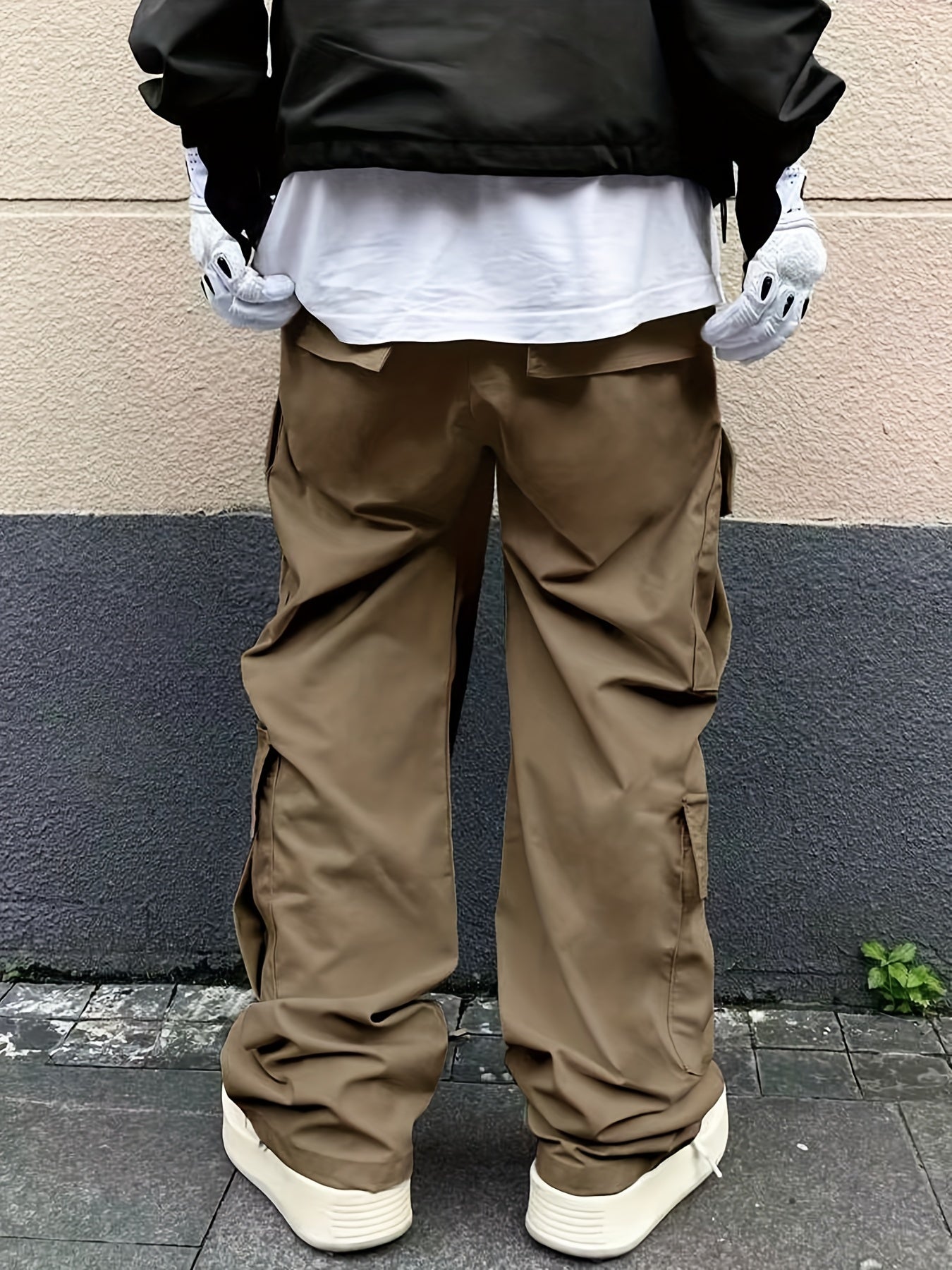 Solid Multi Flap Pockets Men's Straight Leg Cargo Pants, Loose Casual Outdoor Pants, Men's Work Pants Baggy Pants Trendy Streetwear K-pop