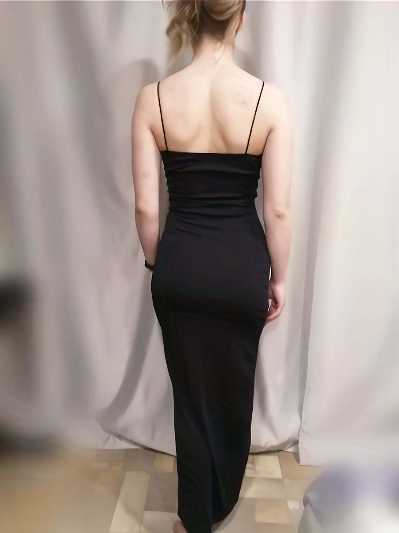 High-Elasticity Bodycon Slingback Cami Dress - Split Back, Solid Color, Elegant Party Dress for Women - Polyester, Spring/Summer/Fall Wear, No Printing, Woven Fabric