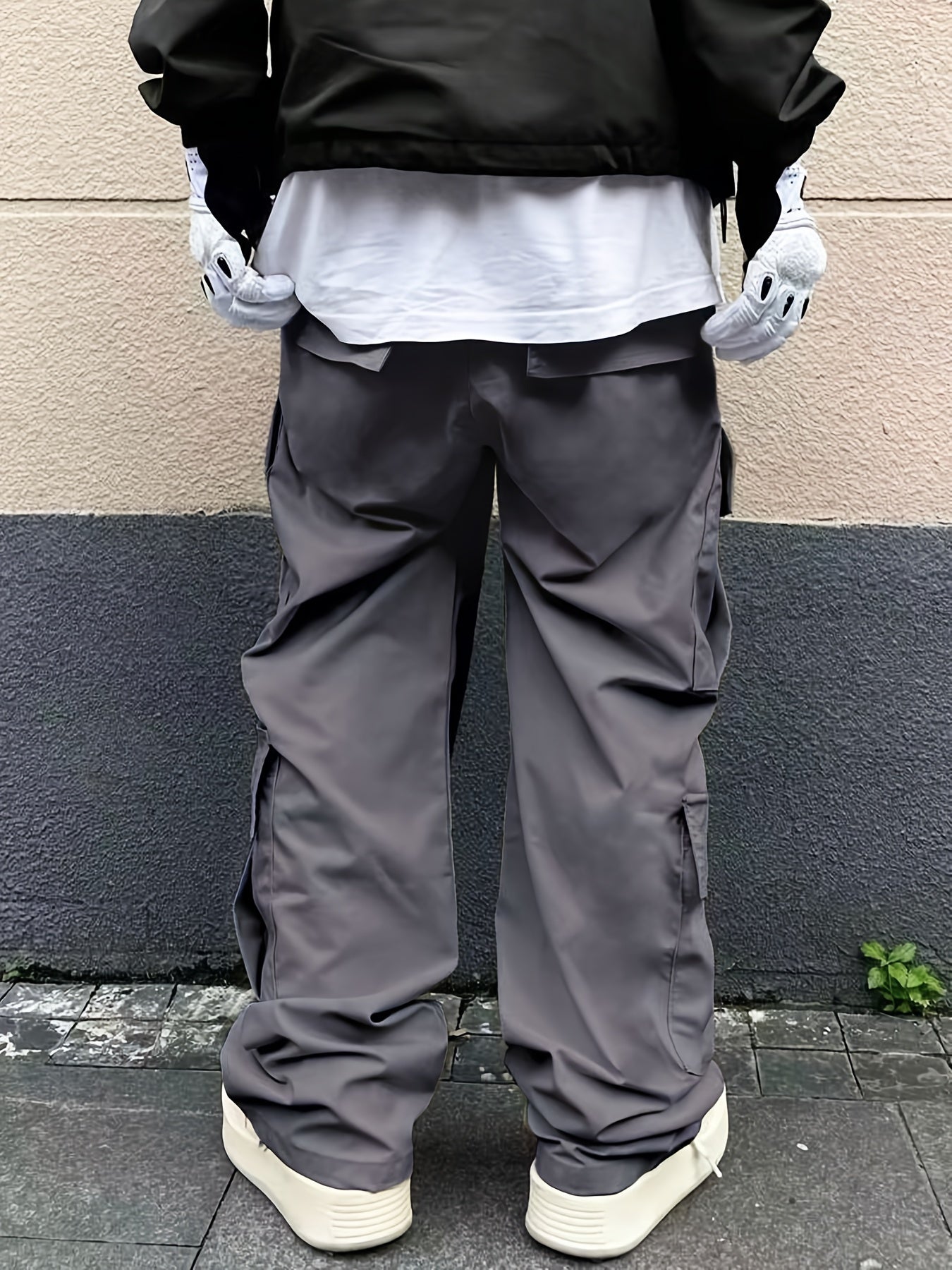 Solid Multi Flap Pockets Men's Straight Leg Cargo Pants, Loose Casual Outdoor Pants, Men's Work Pants Baggy Pants Trendy Streetwear K-pop