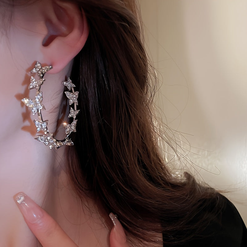 Sterling Silver Exaggerated Butterfly Shaped Hoop Earrings - Statement Jewelry for Women with Unique Personality and Temperament, Elegant Ear Accessories with Delicate Needle Details, Perfect for Everyday Wear or Special Occa