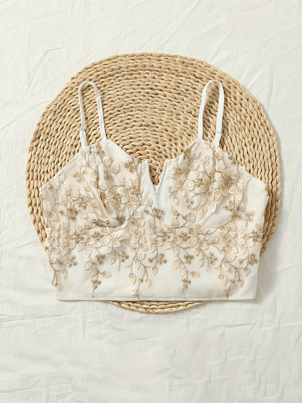 Vibrant Coquette Floral Embroidery V-Neck Slingback Tank Top - Elegant Summer Essential with Chain Details, Non-Stretch Polyester Fabric, Hand Wash Only, Solid Color Random Printing - Perfect for Young Women