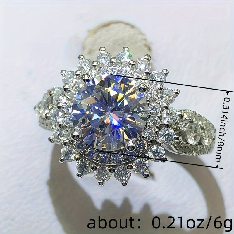 Elegant 925 Silver Plated Round Shaped Crystal Zirconia Ring For Women Anniversary Party Wedding Accessories Jewelry