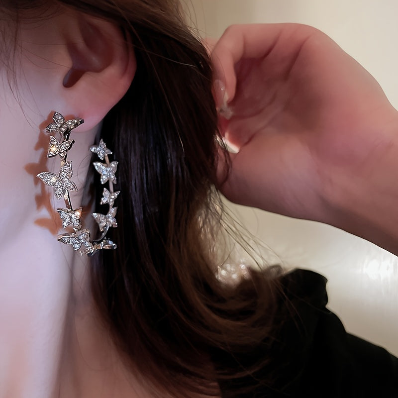 Sterling Silver Exaggerated Butterfly Shaped Hoop Earrings - Statement Jewelry for Women with Unique Personality and Temperament, Elegant Ear Accessories with Delicate Needle Details, Perfect for Everyday Wear or Special Occa