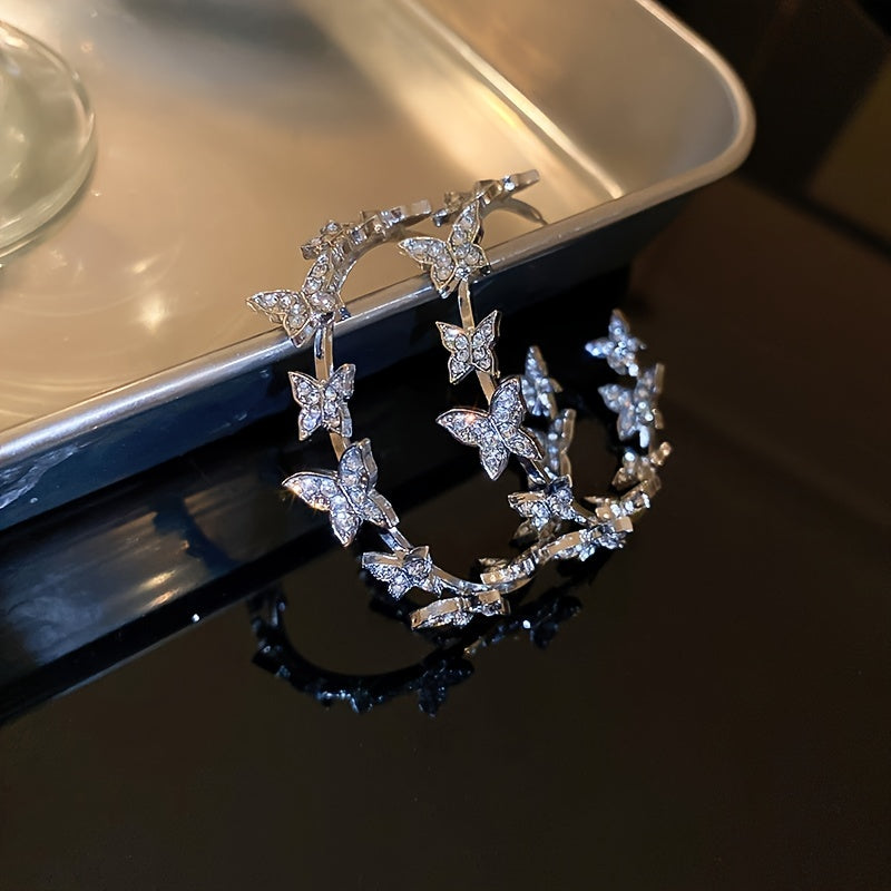 Sterling Silver Exaggerated Butterfly Shaped Hoop Earrings - Statement Jewelry for Women with Unique Personality and Temperament, Elegant Ear Accessories with Delicate Needle Details, Perfect for Everyday Wear or Special Occa