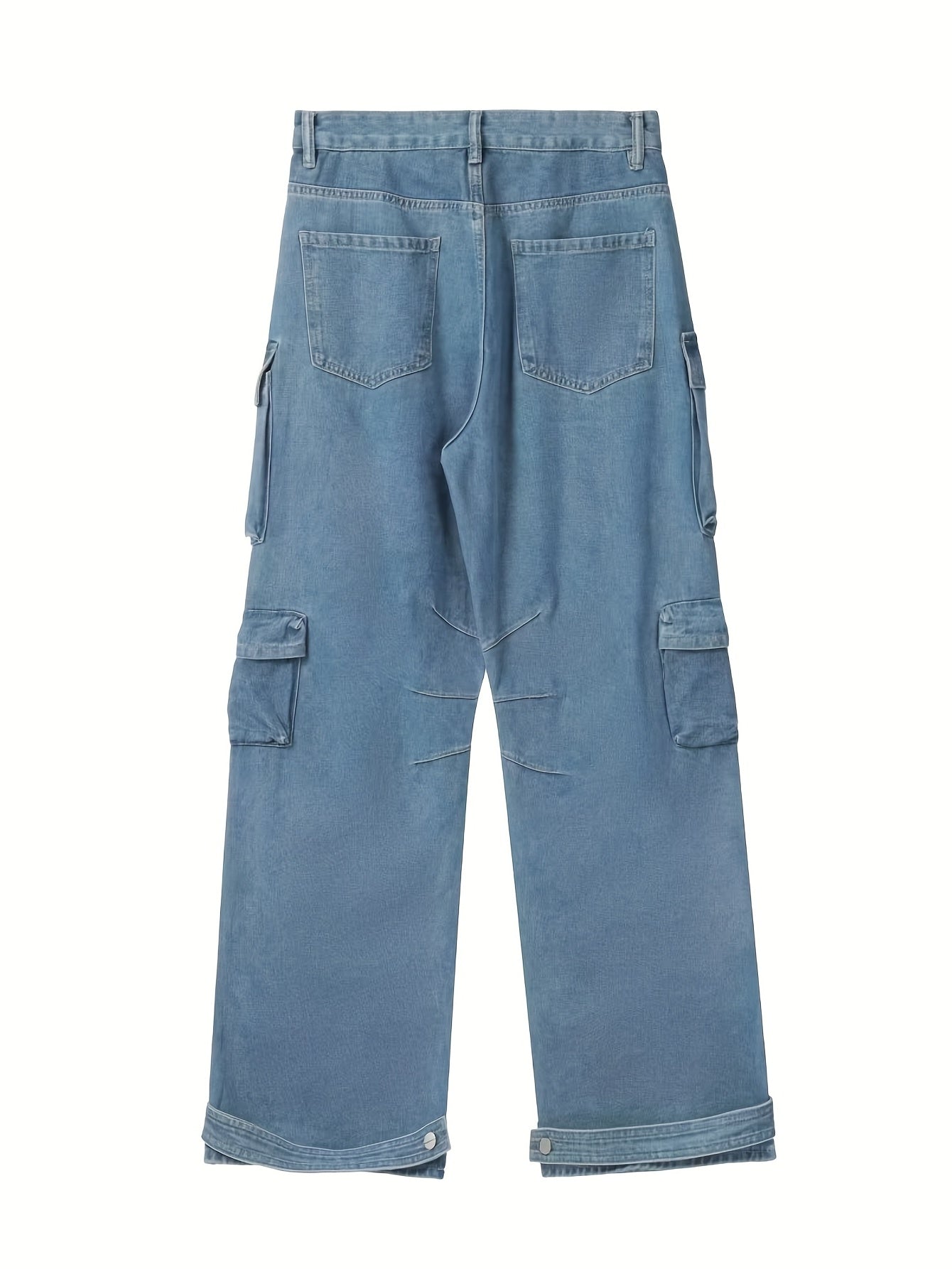 Men's Trendy Multi Flap Pocket Trousers, Wide Leg Loose Casual Outdoor Baggy Pants, Men's Jean Work Pants Outdoors K-pop