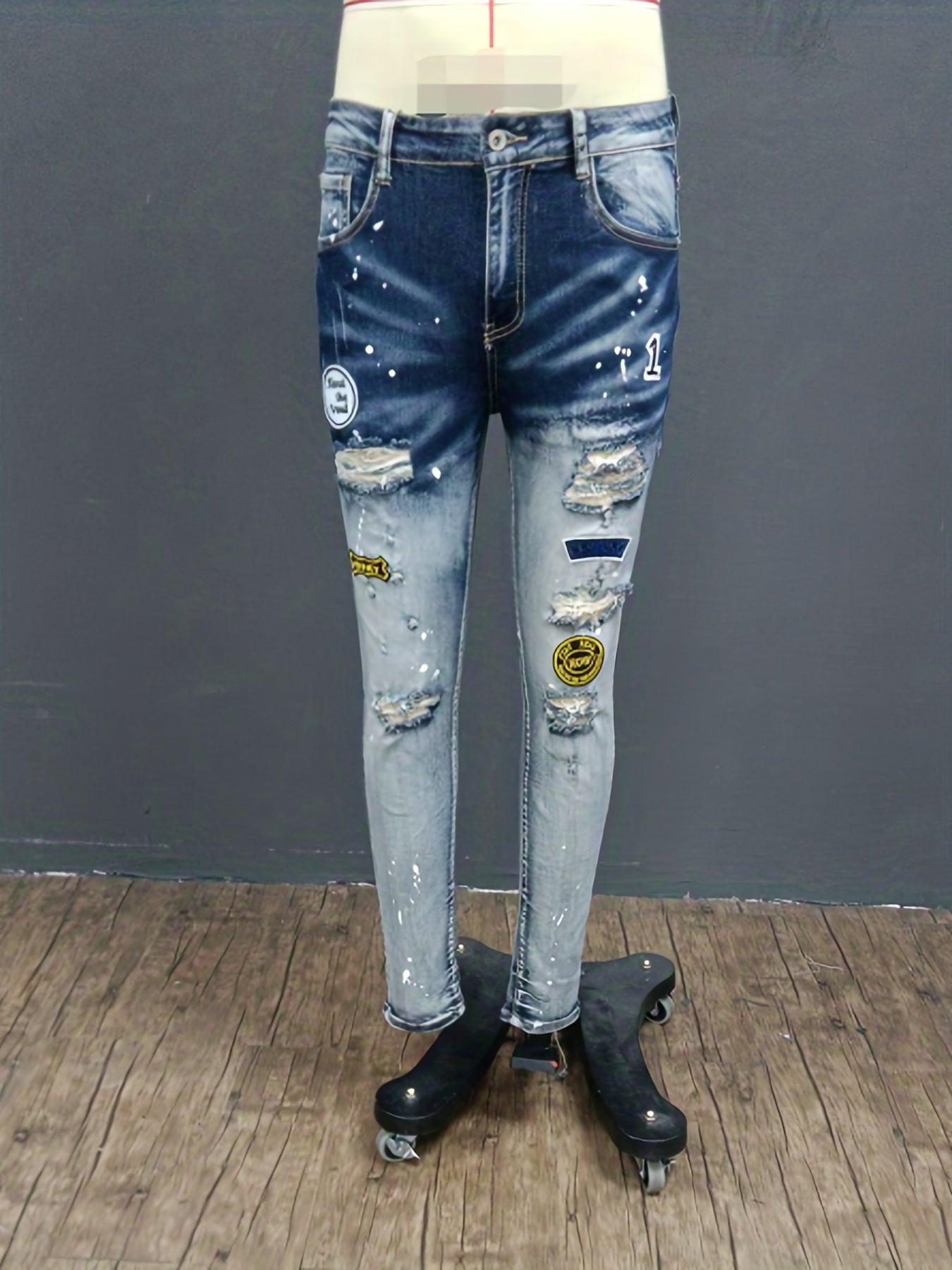 Men's Chic Slim Fit Ripped Jeans - Distressed Mid Stretch Denim Pants for Spring Summer Casual Street Style