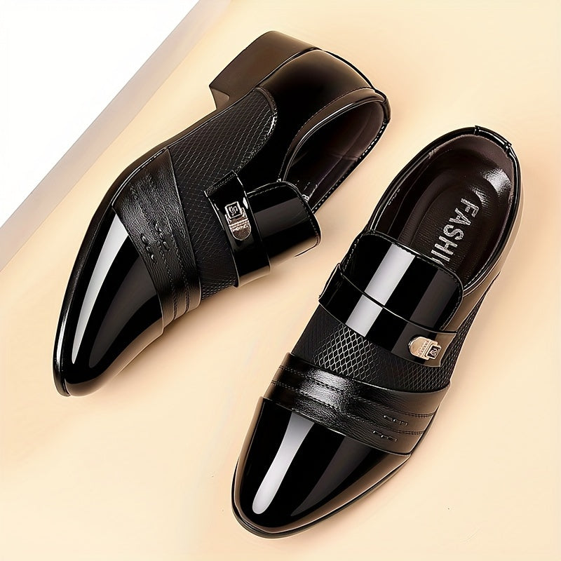 Men'S Black Loafers - Stylish Slip-On Dress Shoes with Metal Buckle, Perfect for Business and Formal Events, Faux Upper, Rubber Sole, Formal Footwear | Elegant Loafers | Durable Footwear