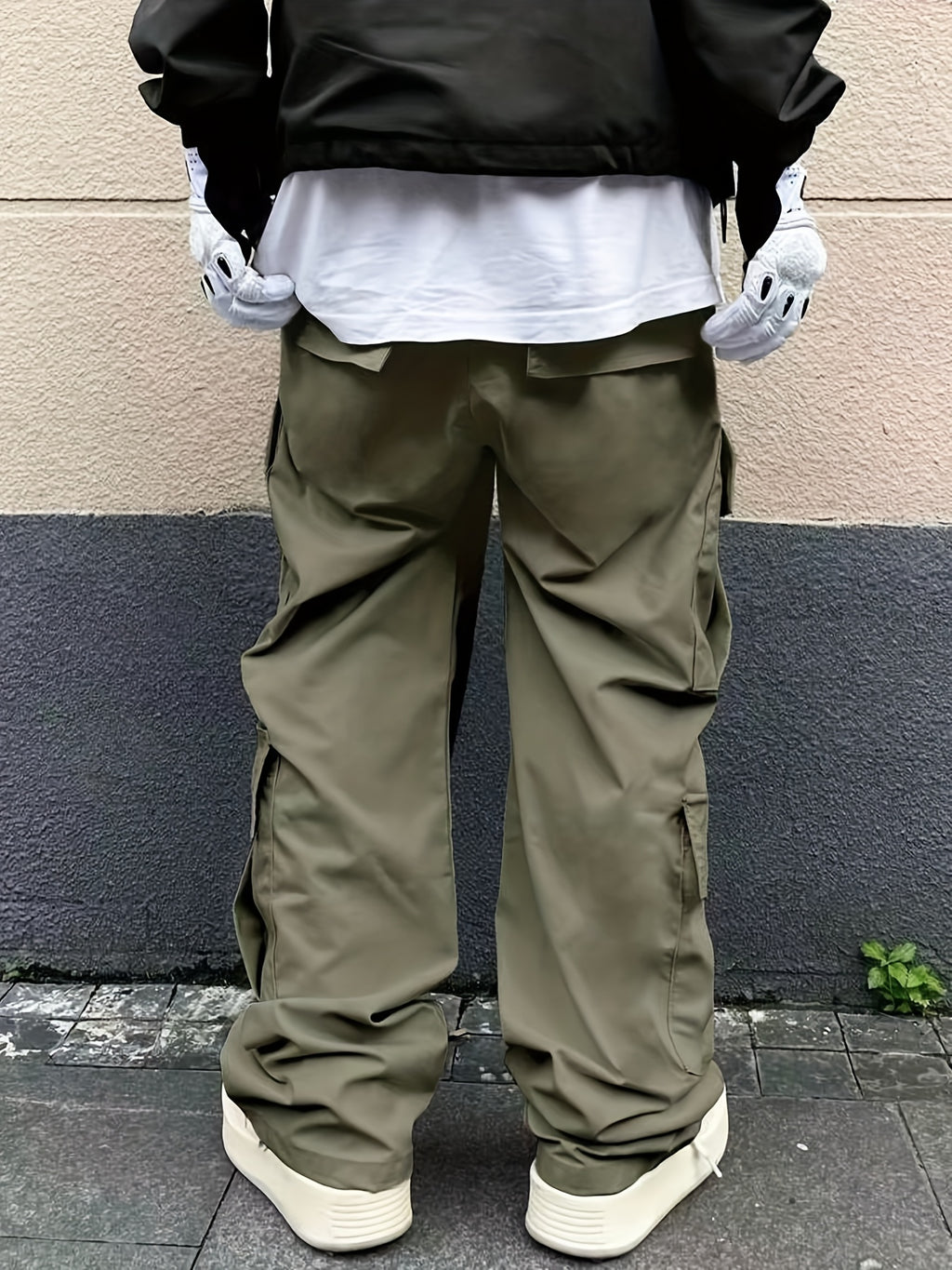Solid Multi Flap Pockets Men's Straight Leg Cargo Pants, Loose Casual Outdoor Pants, Men's Work Pants Baggy Pants Trendy Streetwear K-pop