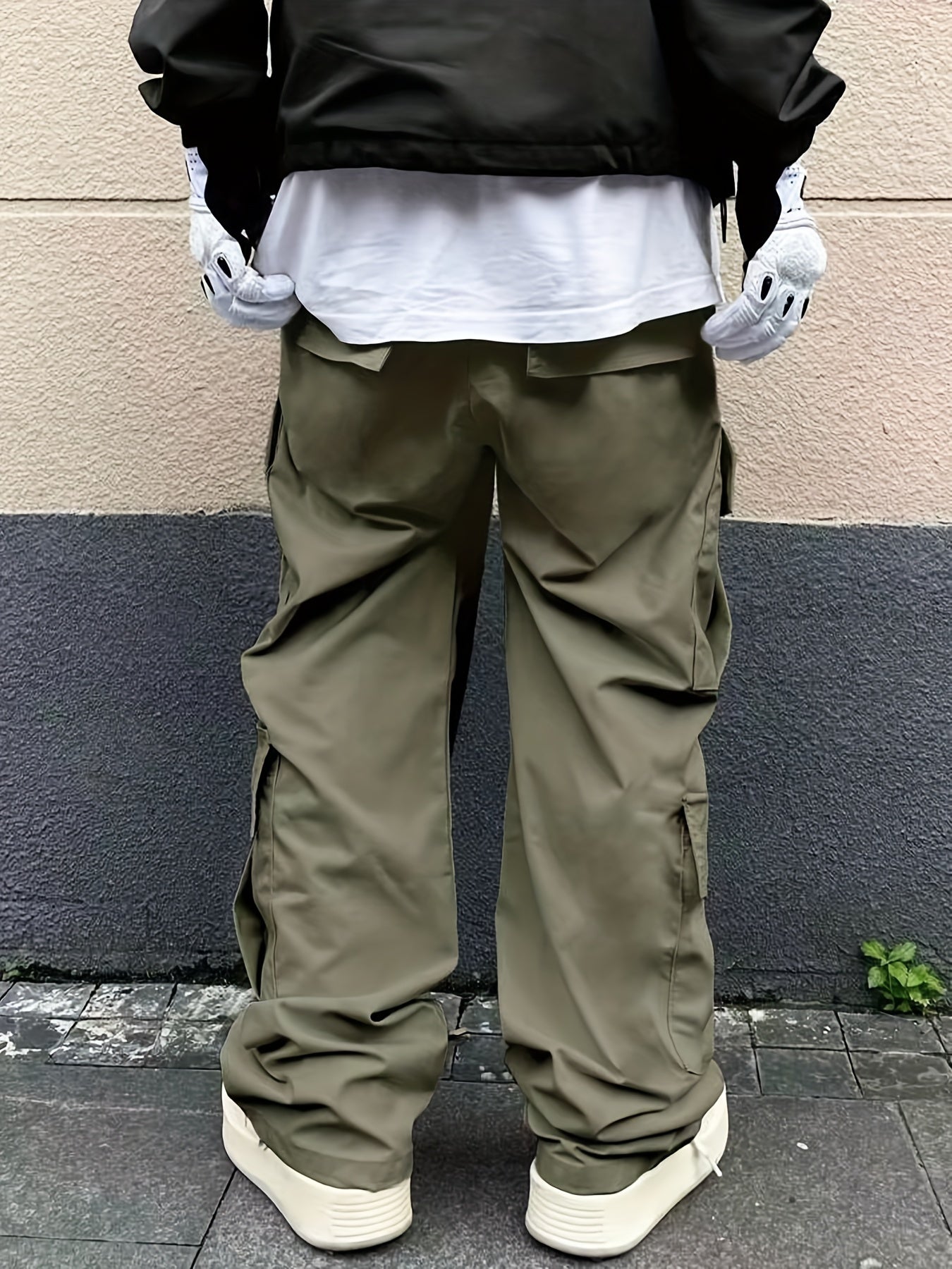 Solid Multi Flap Pockets Men's Straight Leg Cargo Pants, Loose Casual Outdoor Pants, Men's Work Pants Baggy Pants Trendy Streetwear K-pop