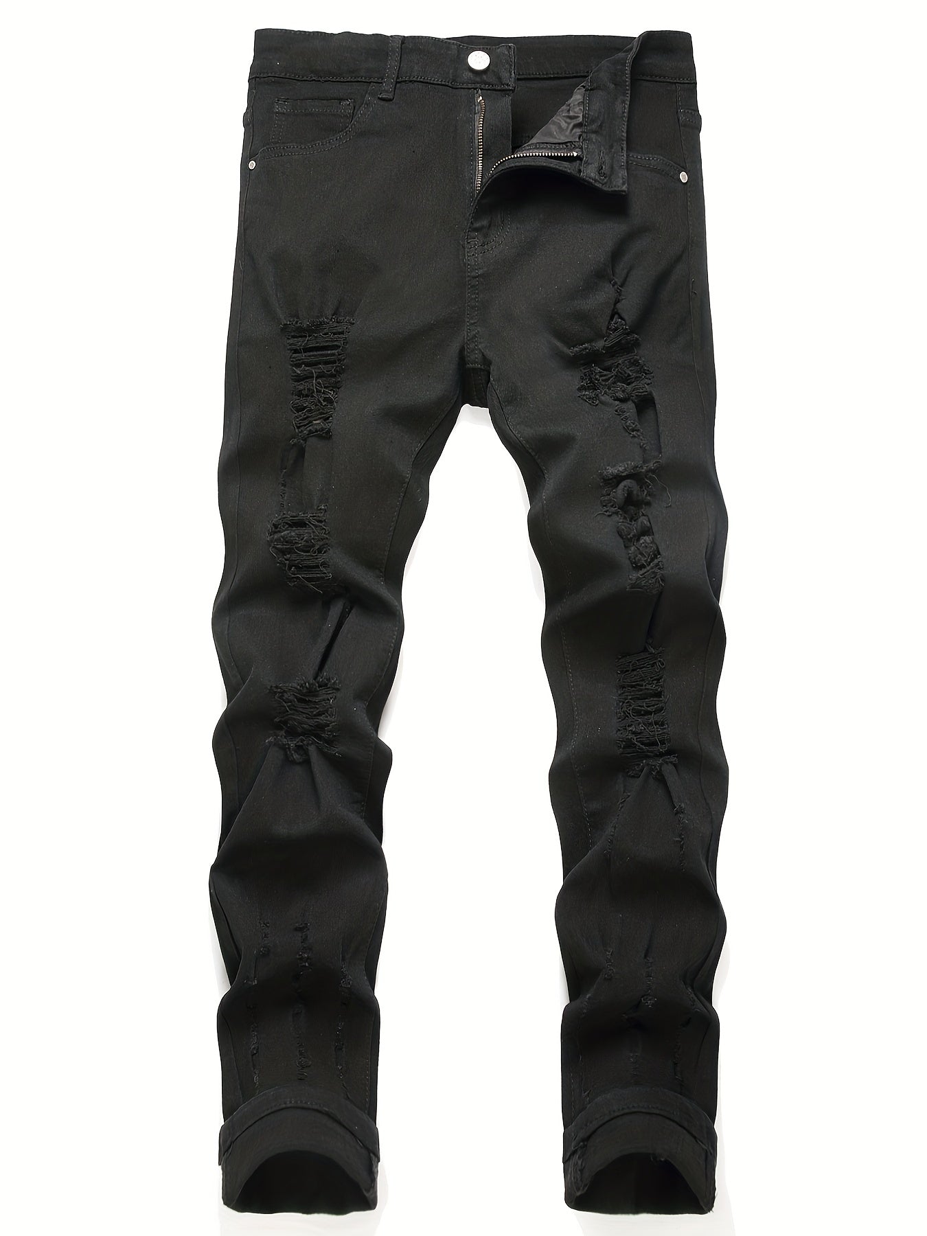 Men's Chic Slim Fit Ripped Jeans - Distressed Mid Stretch Denim Pants for Spring Summer Casual Street Style