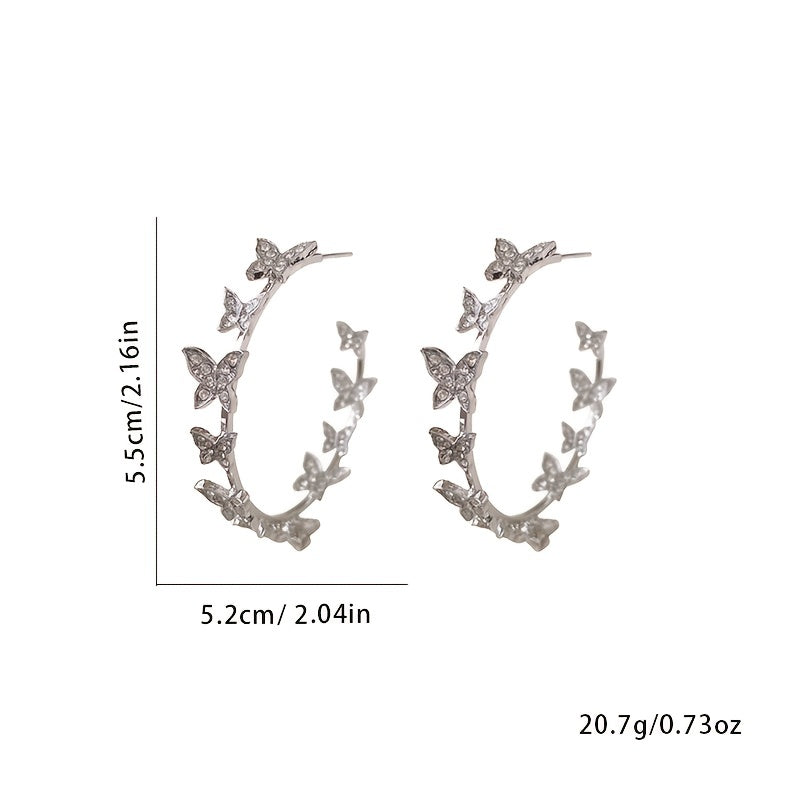 Sterling Silver Exaggerated Butterfly Shaped Hoop Earrings - Statement Jewelry for Women with Unique Personality and Temperament, Elegant Ear Accessories with Delicate Needle Details, Perfect for Everyday Wear or Special Occa