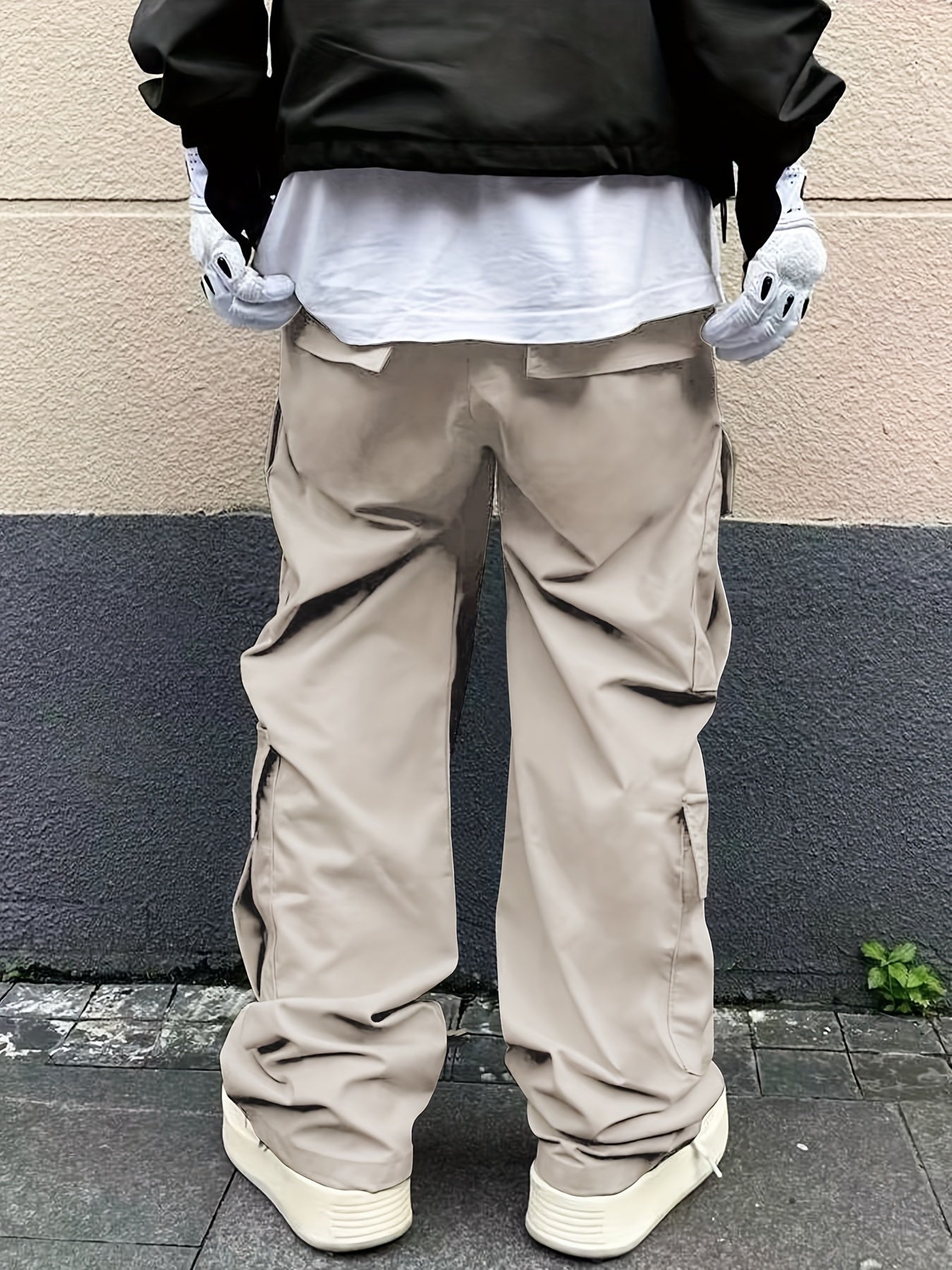Solid Multi Flap Pockets Men's Straight Leg Cargo Pants, Loose Casual Outdoor Pants, Men's Work Pants Baggy Pants Trendy Streetwear K-pop