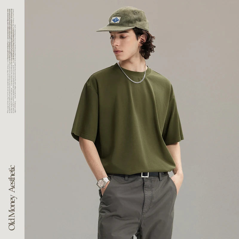 INFLATION Men's Solid Double Sided T-Shirt Simple Versatile Basic Short Sleeve Light Luxury Old Money Style Tee