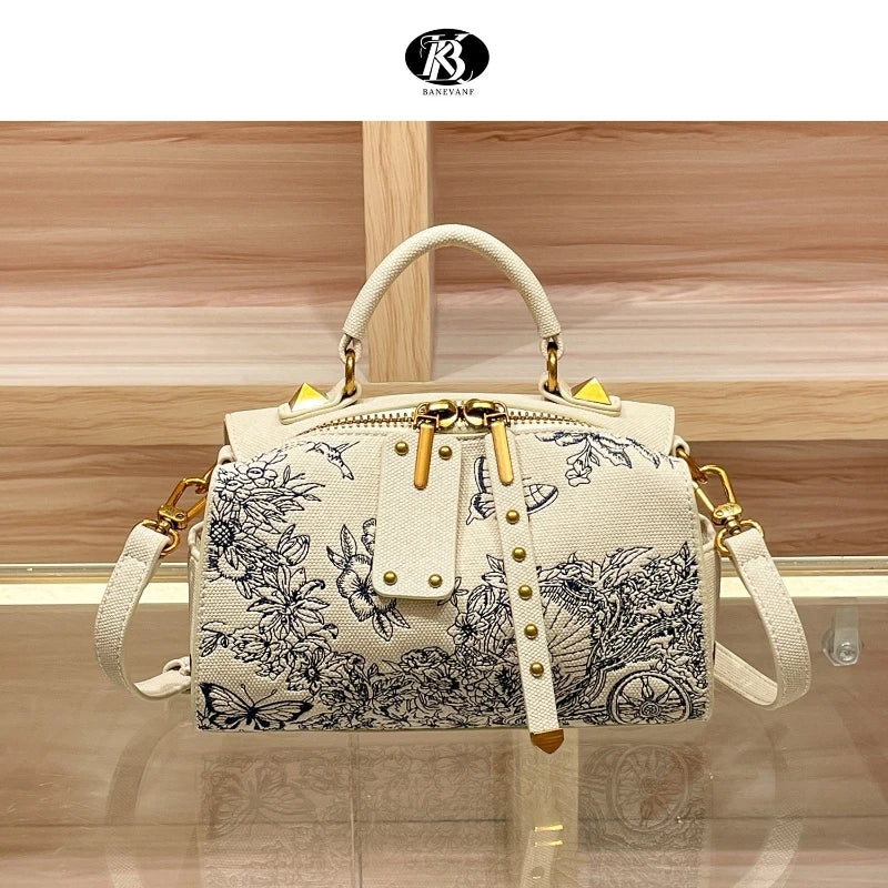 Ladies Embroidery Handbag Fashion Hundred Crossbody Bag Wealthy Popular Shoulder Bag Boston Bag Pillow Shape PU Material