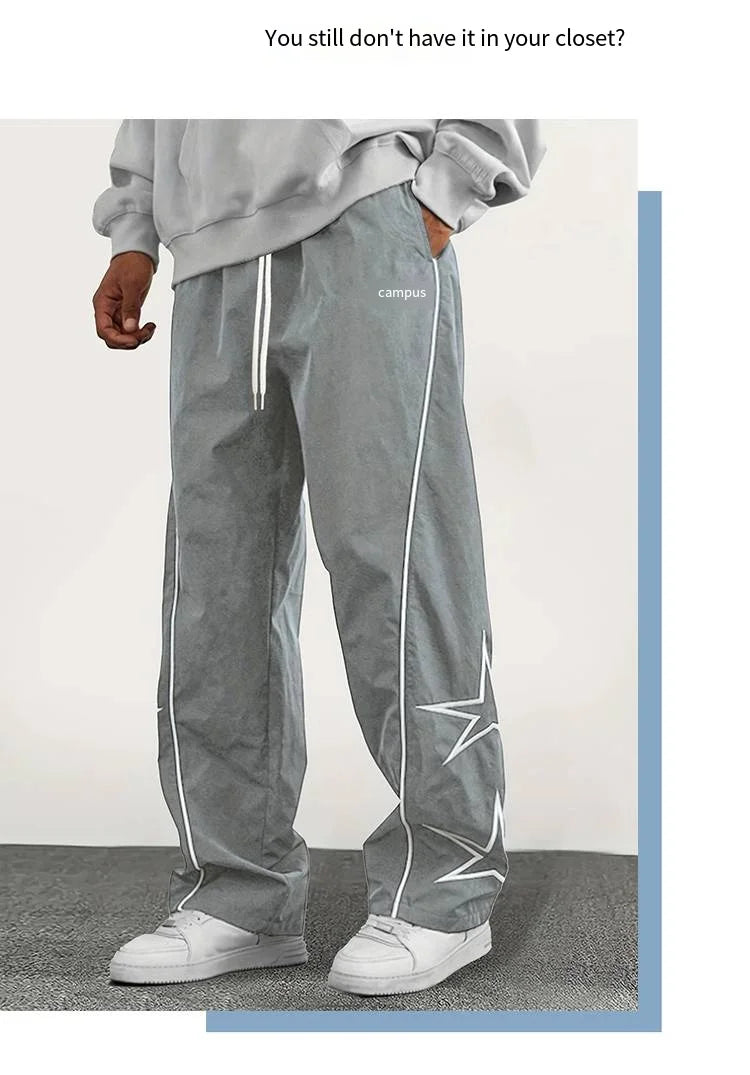 Paratrooper pants sports men's ice silk spring and summer straight work pants lace-up loose pants outdoor pants casual pants