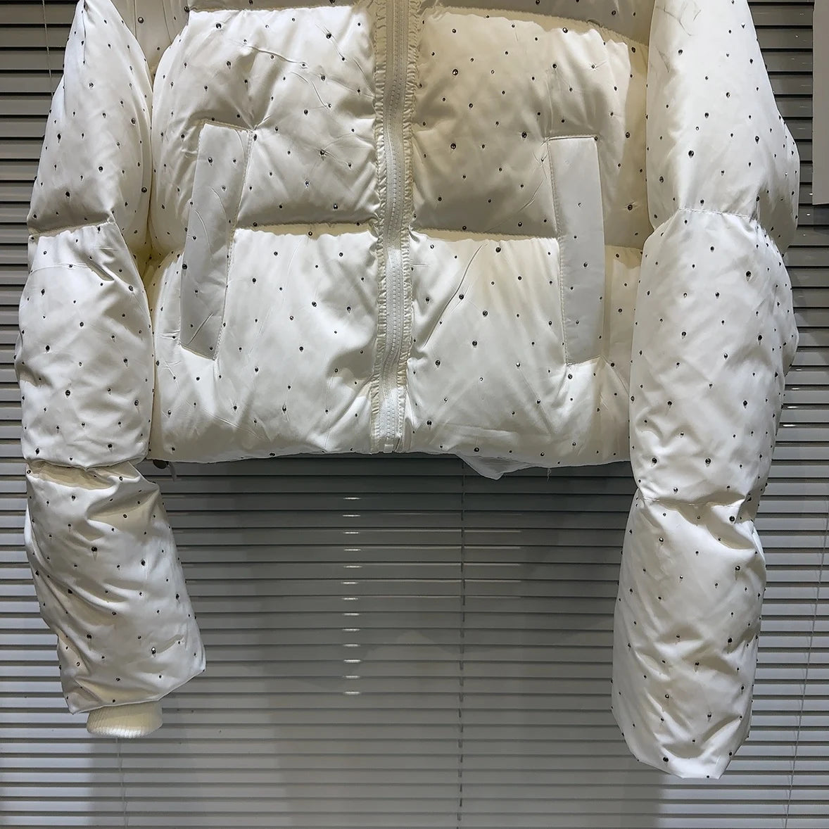 Winter Women Old Money Vintage Padded Jacket Rhinestone Puffer Jacket Stand Collar Outwear Old Money Thick Warm Luxury Aesthetic