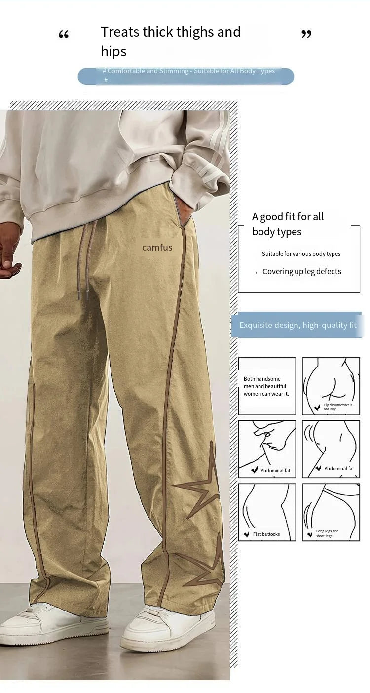 Paratrooper pants sports men's ice silk spring and summer straight work pants lace-up loose pants outdoor pants casual pants