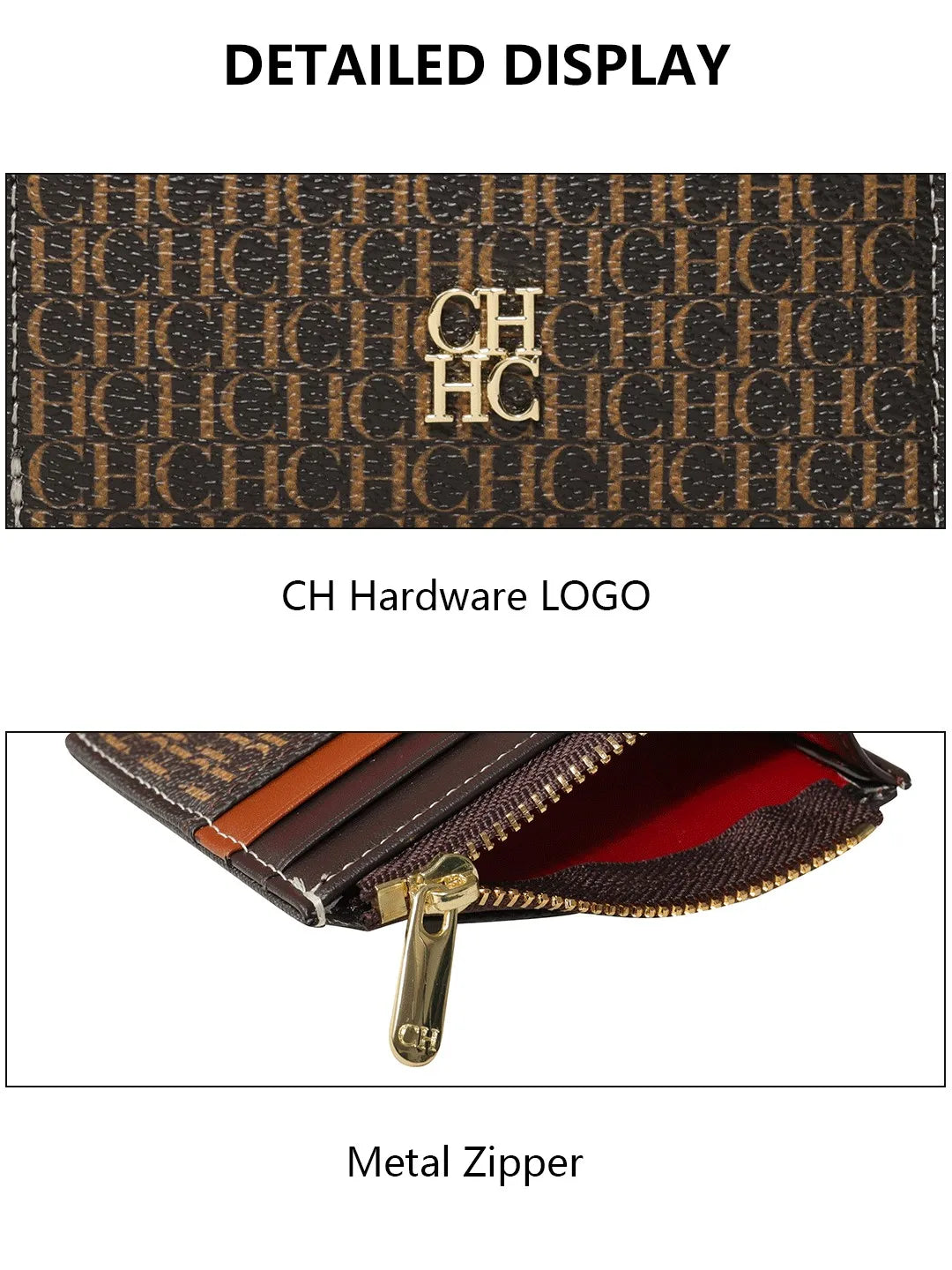 CH Women's Bag Wallet Exquisite Compact Convenient Decoration Durable Elegant Brand Design Sense Letter Decoration Zipper