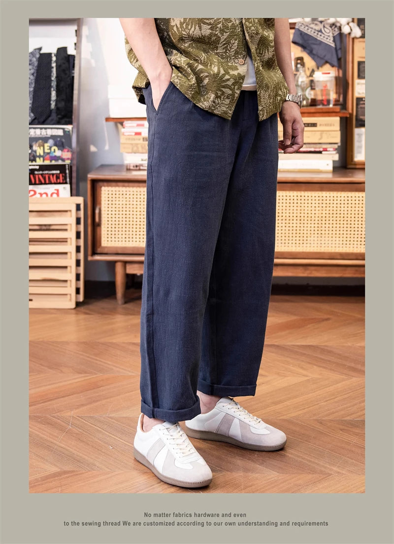 Red Tornado Men's Cotton Linen Casual Pants Old Money Style Breathable Trousers
