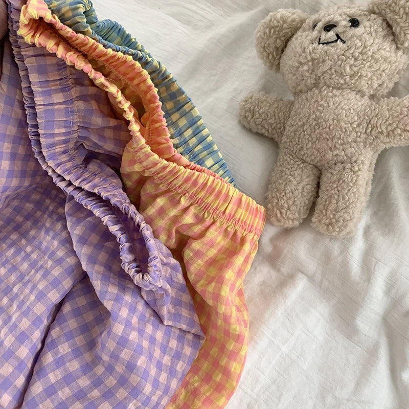 New Summer Loose Plaid Pants Pants Pants Thin Ins Korean Version of  Home Pants Casual Pajama Pants Wide-Legged Pants