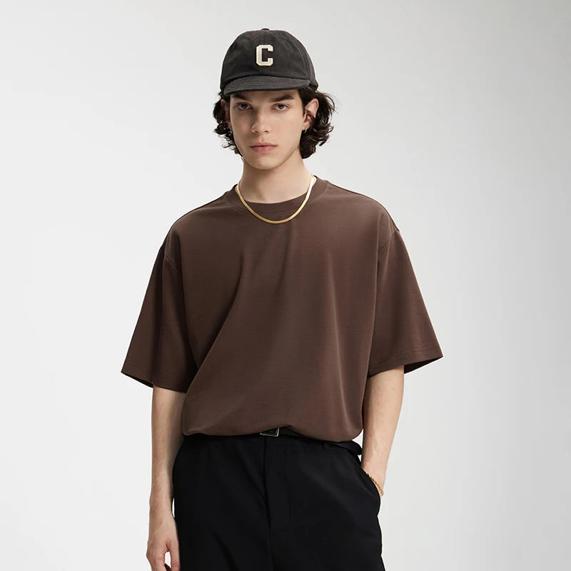 INFLATION Men's Solid Double Sided T-Shirt Simple Versatile Basic Short Sleeve Light Luxury Old Money Style Tee