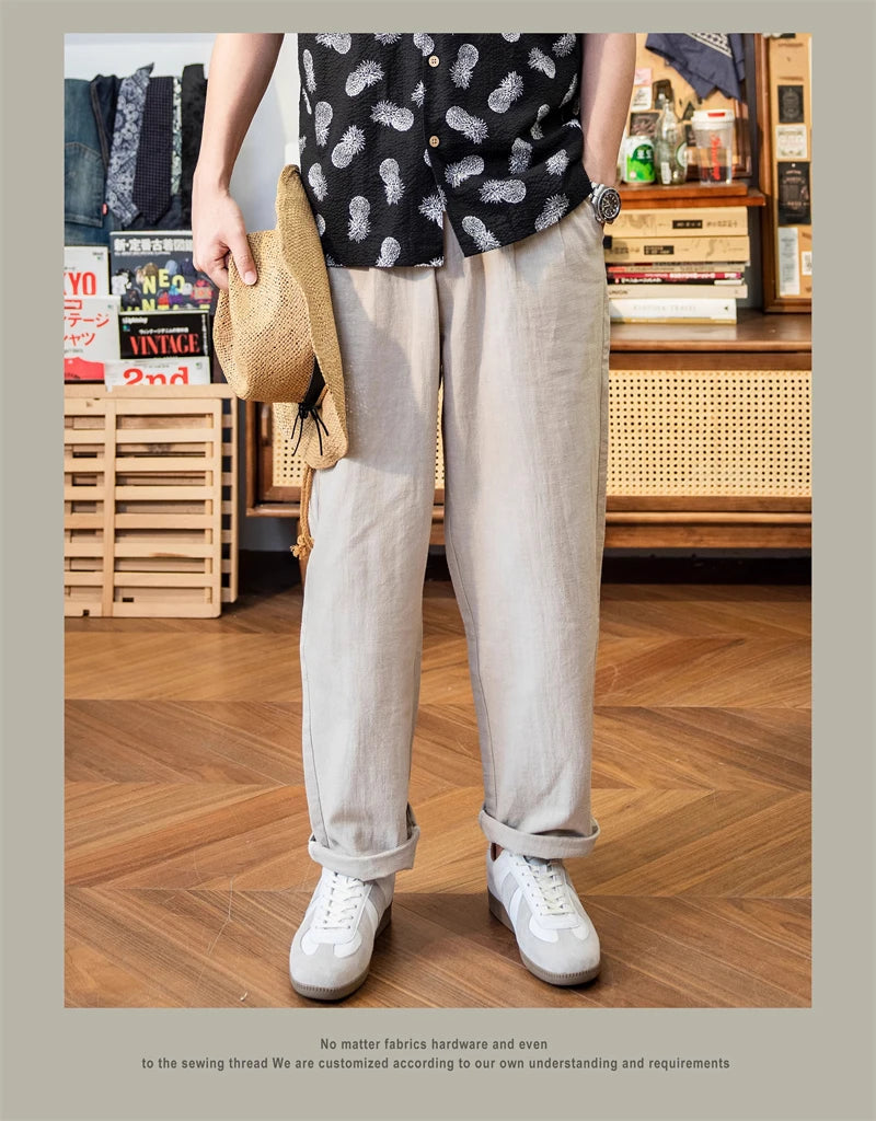 Red Tornado Men's Cotton Linen Casual Pants Old Money Style Breathable Trousers