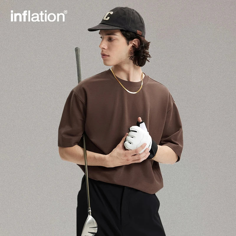 INFLATION Men's Solid Double Sided T-Shirt Simple Versatile Basic Short Sleeve Light Luxury Old Money Style Tee