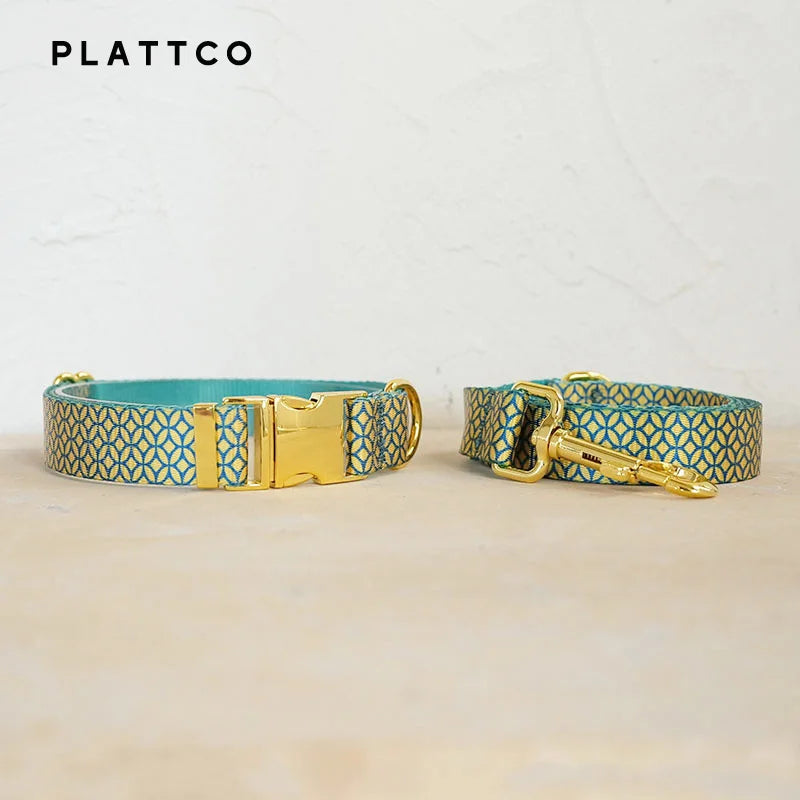 PLATTCO unique design dog collar print WEALTHY COINS pattern and high-quality gold buckle size 5 PDC305YG