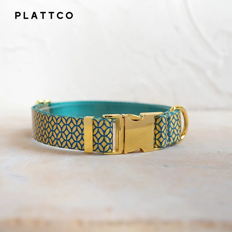 PLATTCO unique design dog collar print WEALTHY COINS pattern and high-quality gold buckle size 5 PDC305YG