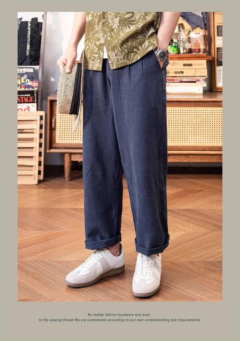 Red Tornado Old Money Aesthetic Linen Pants Men's Casual Pleated Trousers Loose Fit