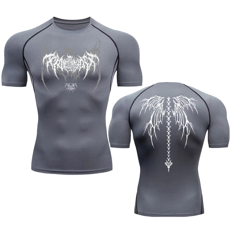 Y2K Compression Shirt Men Fitness Gym Skeleton Sport Running T-Shirt Rashgard Tops Tee Quick Dry Short Sleeve T-Shirt For Men