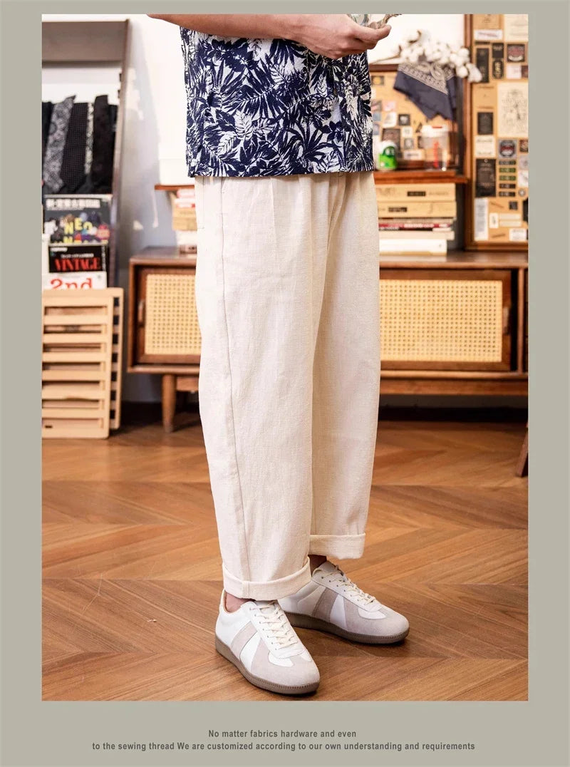 Red Tornado Old Money Aesthetic Linen Pants Men's Casual Pleated Trousers Loose Fit