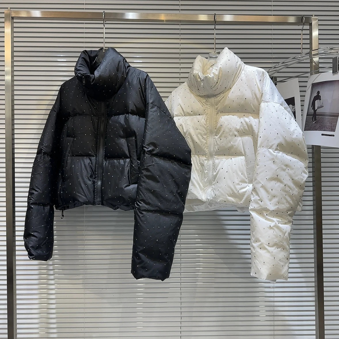 Winter Women Old Money Vintage Padded Jacket Rhinestone Puffer Jacket Stand Collar Outwear Old Money Thick Warm Luxury Aesthetic