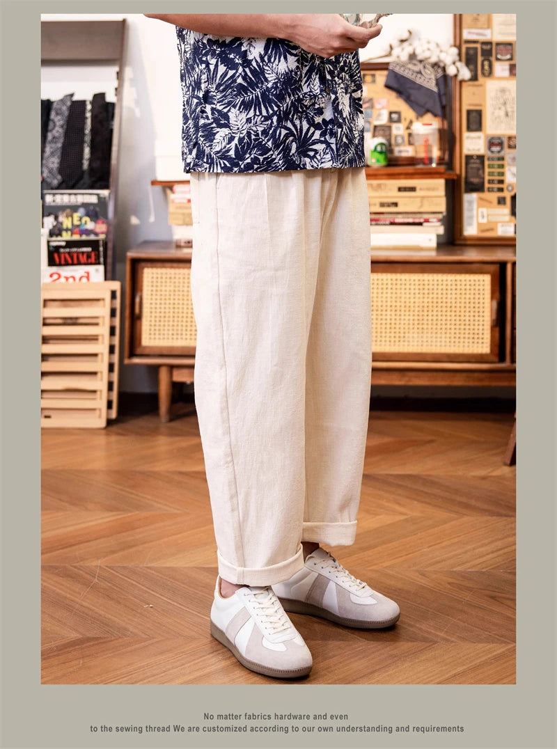 Red Tornado Men's Cotton Linen Casual Pants Old Money Style Breathable Trousers