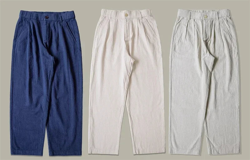 Red Tornado Old Money Aesthetic Linen Pants Men's Casual Pleated Trousers Loose Fit