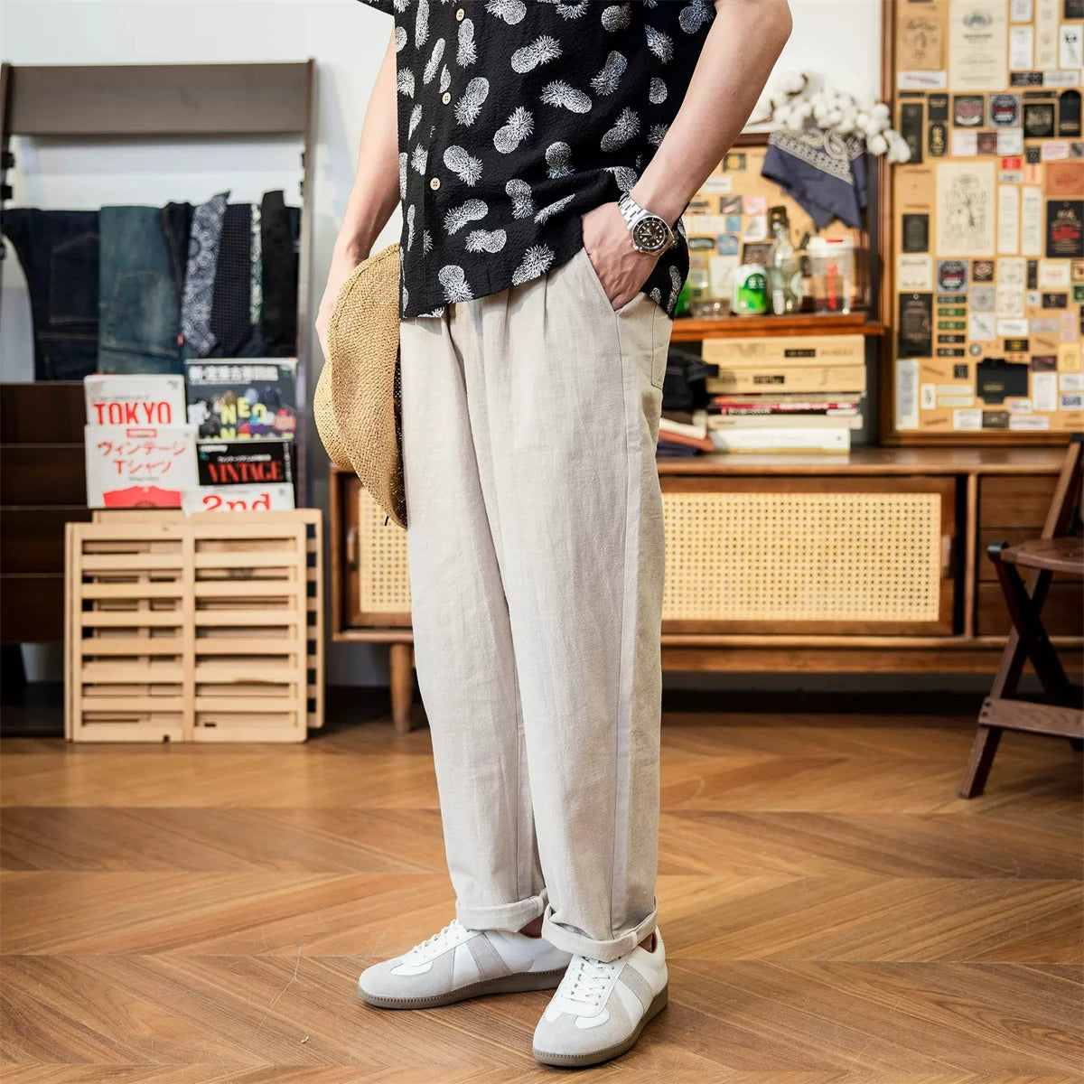 Red Tornado Men's Cotton Linen Casual Pants Old Money Style Breathable Trousers