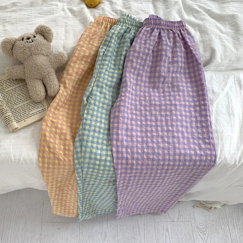 New Summer Loose Plaid Pants Pants Pants Thin Ins Korean Version of  Home Pants Casual Pajama Pants Wide-Legged Pants