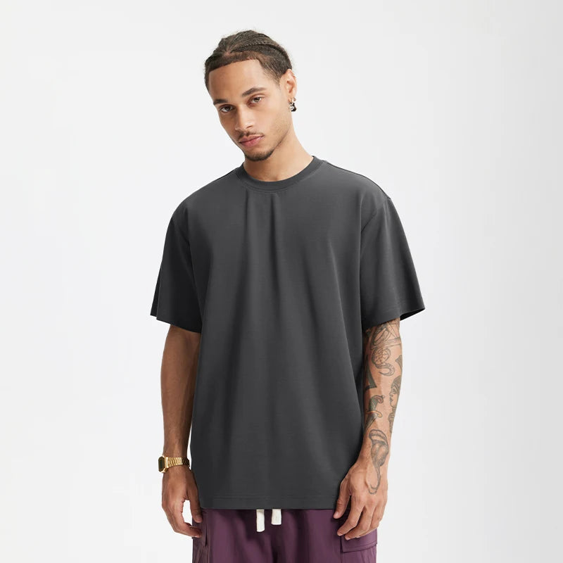 INFLATION Men's Solid Double Sided T-Shirt Simple Versatile Basic Short Sleeve Light Luxury Old Money Style Tee