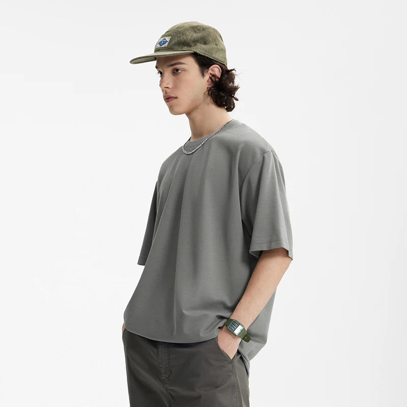 INFLATION Men's Solid Double Sided T-Shirt Simple Versatile Basic Short Sleeve Light Luxury Old Money Style Tee