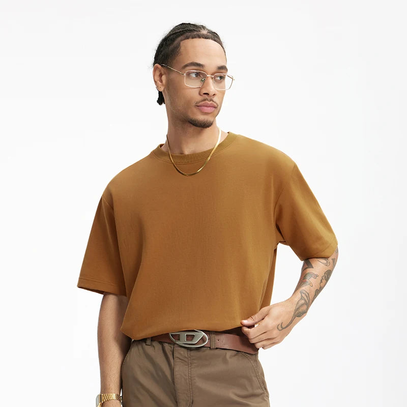INFLATION Men's Solid Double Sided T-Shirt Simple Versatile Basic Short Sleeve Light Luxury Old Money Style Tee