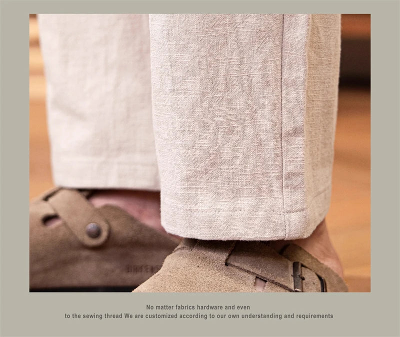 Red Tornado Men's Cotton Linen Casual Pants Old Money Style Breathable Trousers