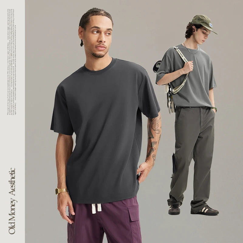 INFLATION Men's Solid Double Sided T-Shirt Simple Versatile Basic Short Sleeve Light Luxury Old Money Style Tee
