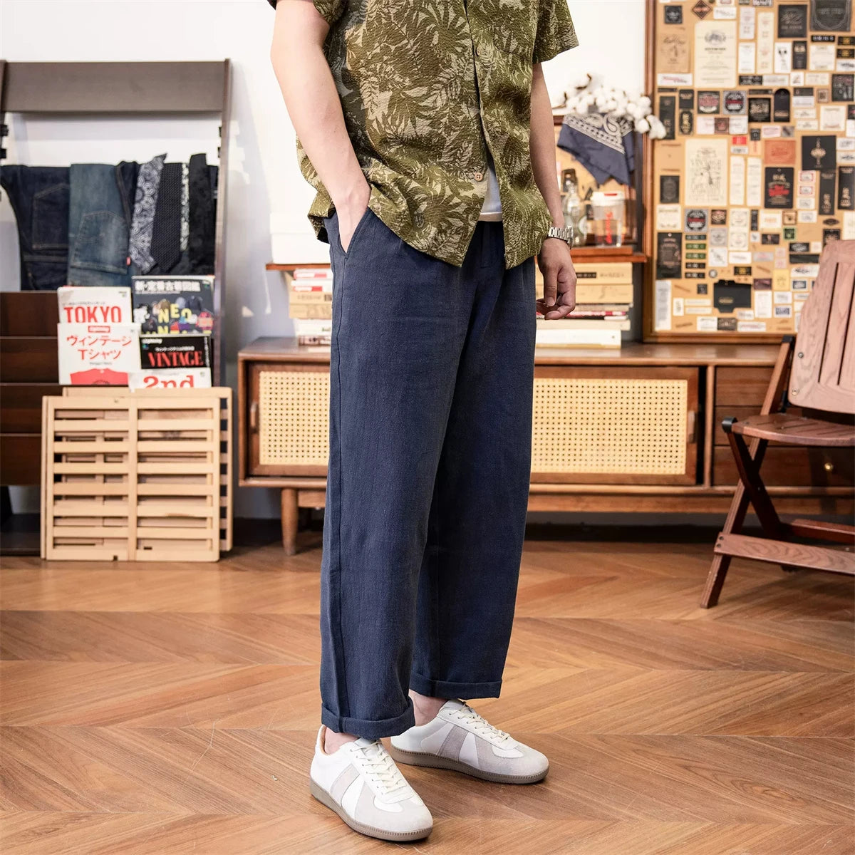Red Tornado Men's Cotton Linen Casual Pants Old Money Style Breathable Trousers