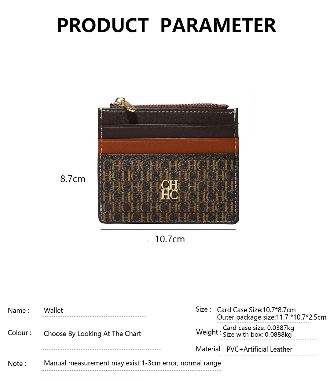 CH Women's Bag Wallet Exquisite Compact Convenient Decoration Durable Elegant Brand Design Sense Letter Decoration Zipper