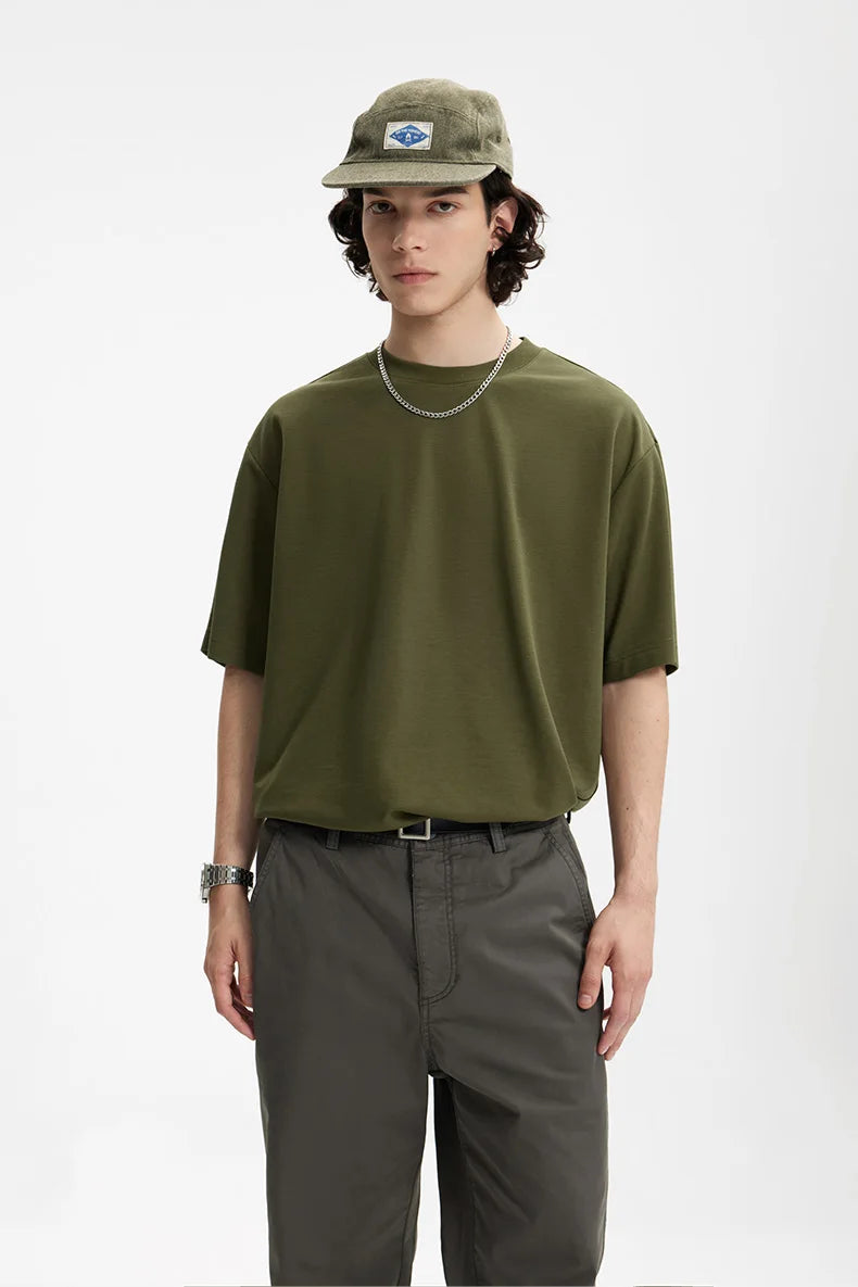 INFLATION Men's Solid Double Sided T-Shirt Simple Versatile Basic Short Sleeve Light Luxury Old Money Style Tee