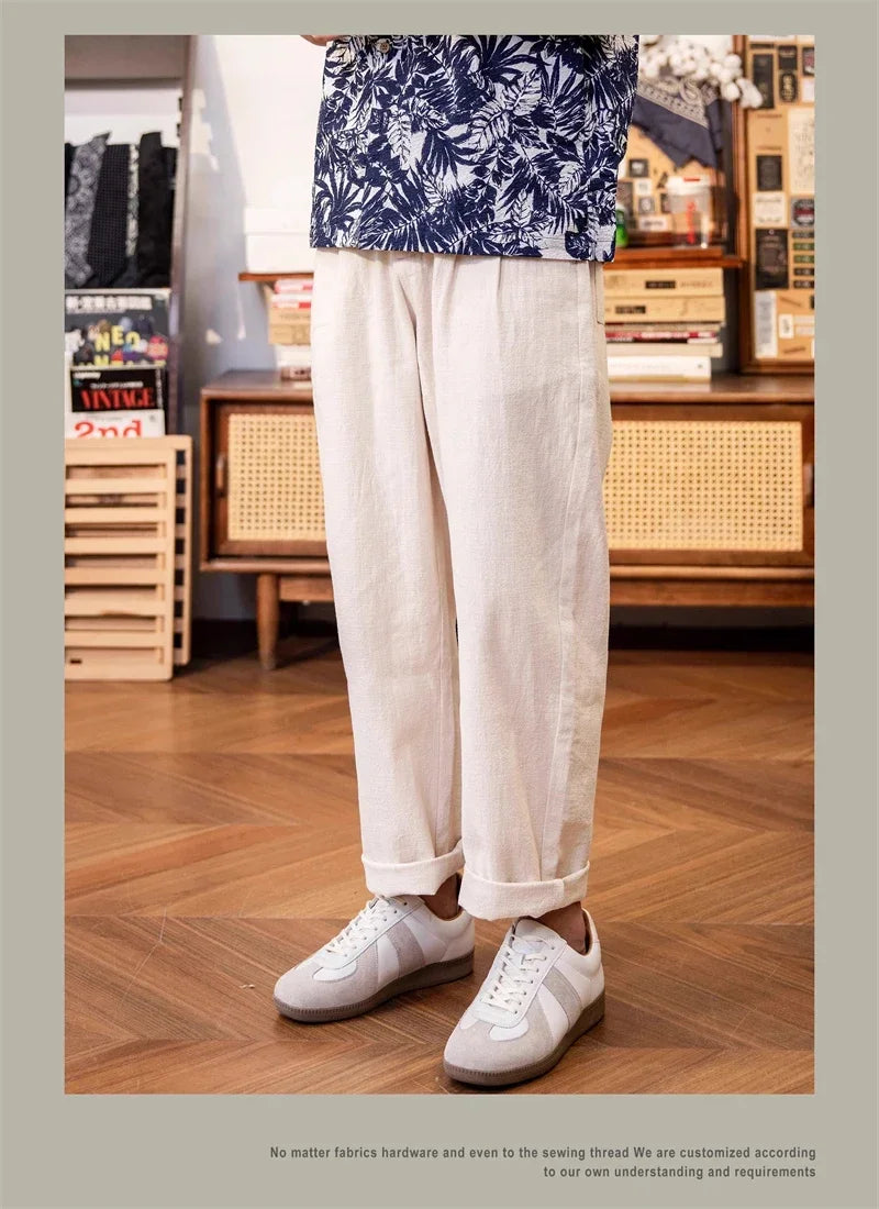 Red Tornado Old Money Aesthetic Linen Pants Men's Casual Pleated Trousers Loose Fit